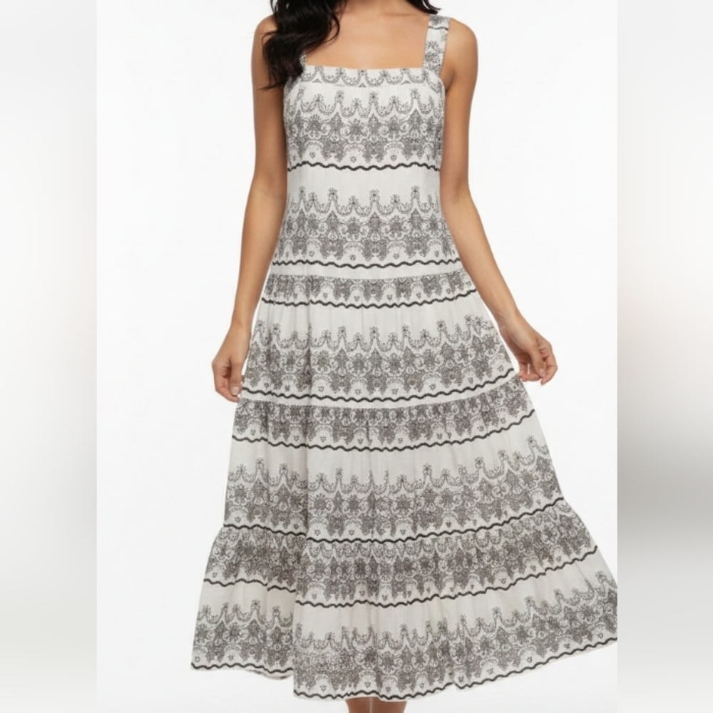 dressbarn Gray and White Midi Dress Women Size 12